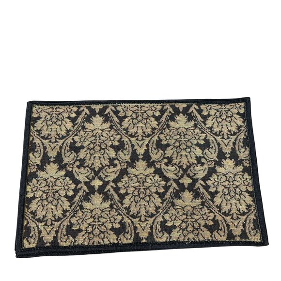 Set Of 6 Damask Placemats Black & Beige Jacquard Fabric Dining Table Decor - Picture 4 of 4